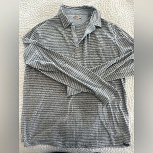 Faherty Men's Striped Long Sleeve Polo Shirt - Gray & Blue